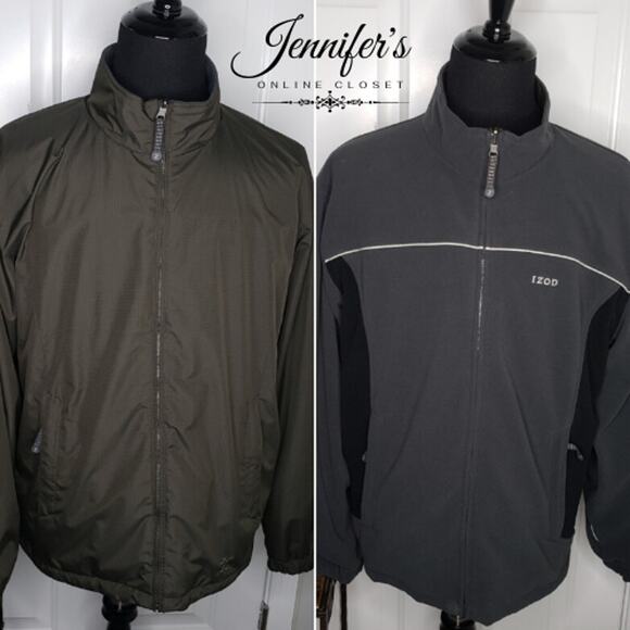 Izod PerformX Men's Black/Green Reversible Fleece/Windbreaker Jacket Size XL - Picture 1 of 8